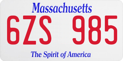 MA license plate 6ZS985