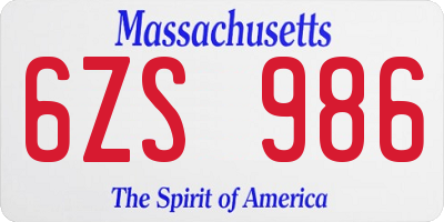 MA license plate 6ZS986
