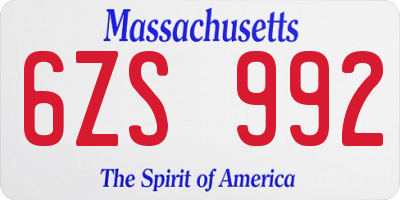 MA license plate 6ZS992