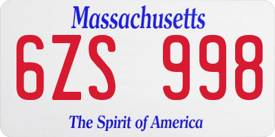 MA license plate 6ZS998