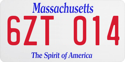 MA license plate 6ZT014