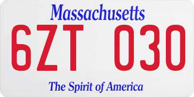 MA license plate 6ZT030