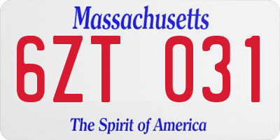 MA license plate 6ZT031