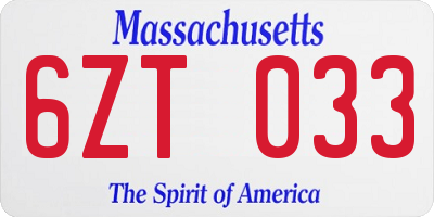 MA license plate 6ZT033