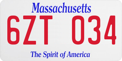 MA license plate 6ZT034