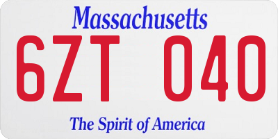 MA license plate 6ZT040