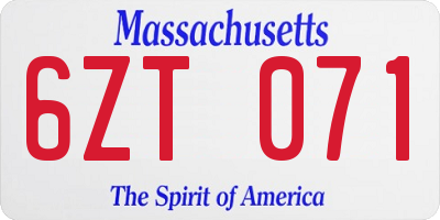 MA license plate 6ZT071