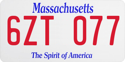 MA license plate 6ZT077