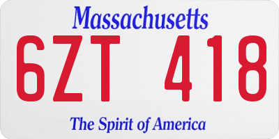 MA license plate 6ZT418