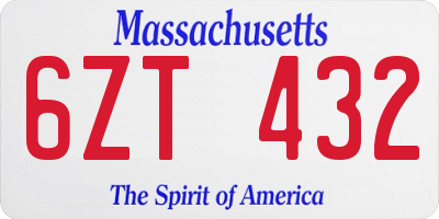 MA license plate 6ZT432