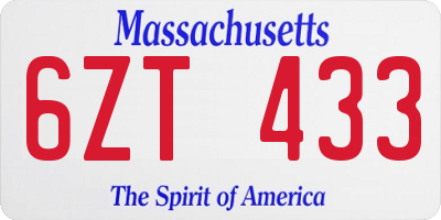 MA license plate 6ZT433
