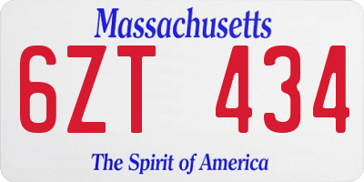 MA license plate 6ZT434
