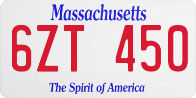 MA license plate 6ZT450