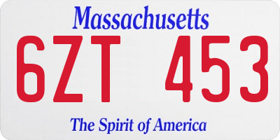 MA license plate 6ZT453