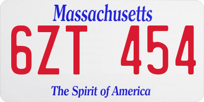 MA license plate 6ZT454