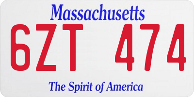 MA license plate 6ZT474