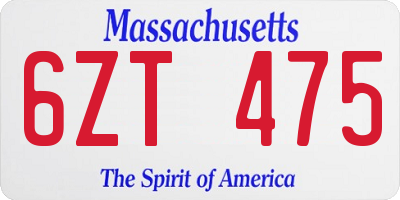 MA license plate 6ZT475