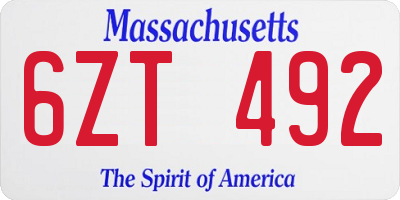 MA license plate 6ZT492