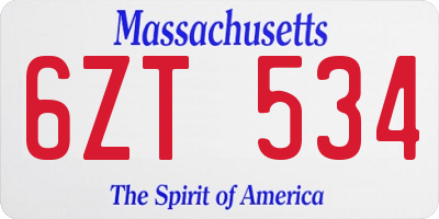 MA license plate 6ZT534