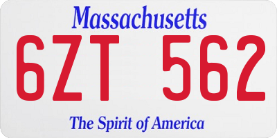 MA license plate 6ZT562