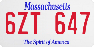 MA license plate 6ZT647