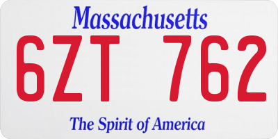 MA license plate 6ZT762