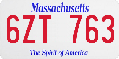 MA license plate 6ZT763