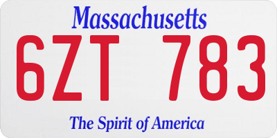 MA license plate 6ZT783