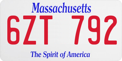 MA license plate 6ZT792