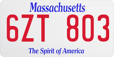 MA license plate 6ZT803