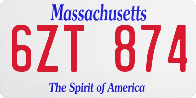 MA license plate 6ZT874