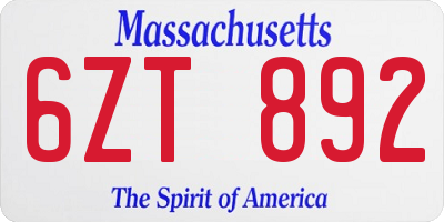 MA license plate 6ZT892