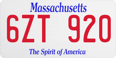 MA license plate 6ZT920