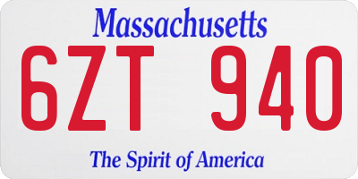 MA license plate 6ZT940