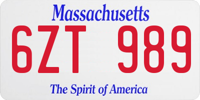 MA license plate 6ZT989