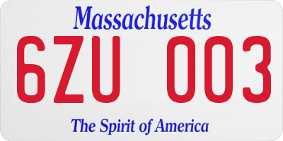 MA license plate 6ZU003