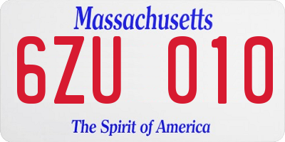 MA license plate 6ZU010