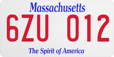 MA license plate 6ZU012