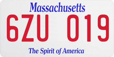MA license plate 6ZU019