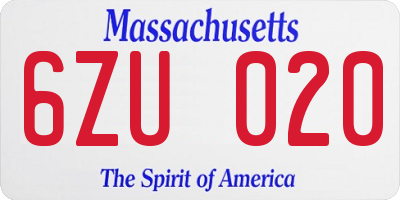 MA license plate 6ZU020