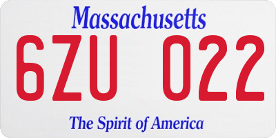 MA license plate 6ZU022