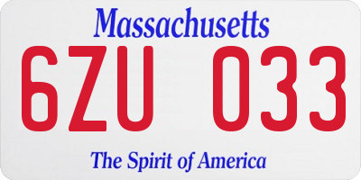 MA license plate 6ZU033
