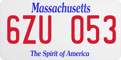 MA license plate 6ZU053