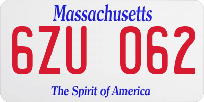MA license plate 6ZU062