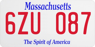MA license plate 6ZU087