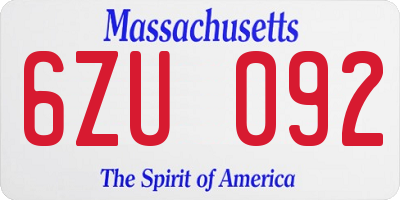 MA license plate 6ZU092