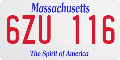 MA license plate 6ZU116