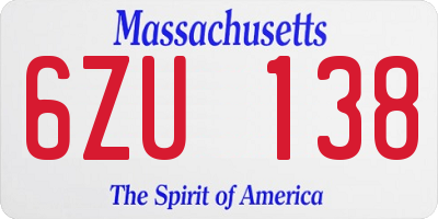 MA license plate 6ZU138