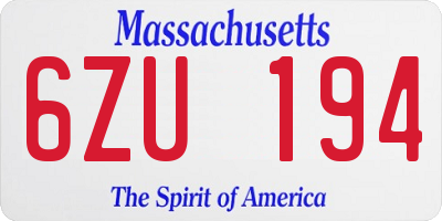 MA license plate 6ZU194