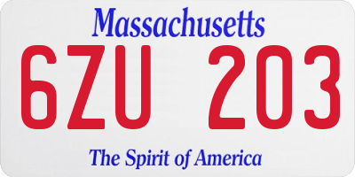 MA license plate 6ZU203